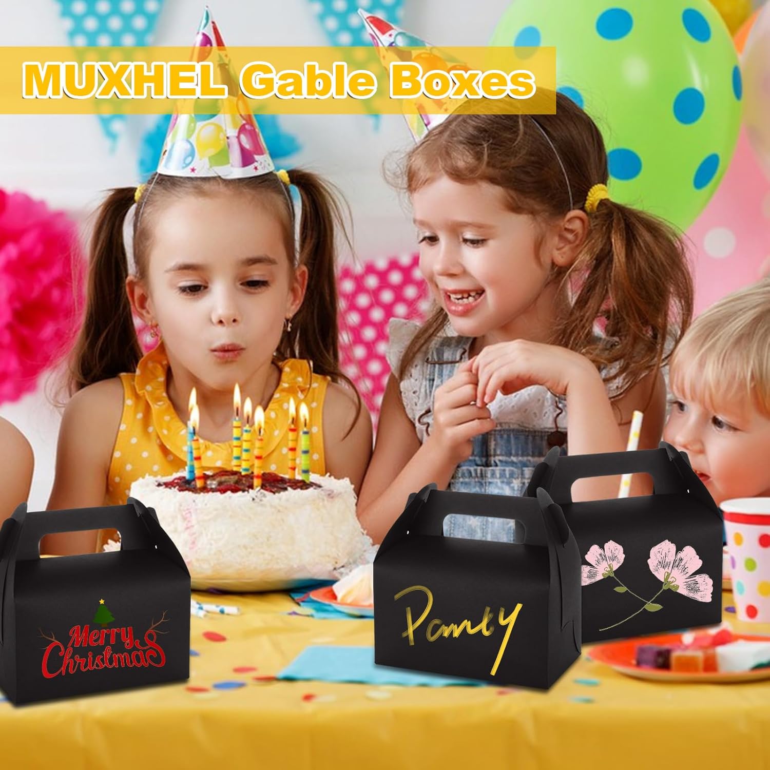 MUXHEL 50 Pcs Black Treat Boxes for Parties