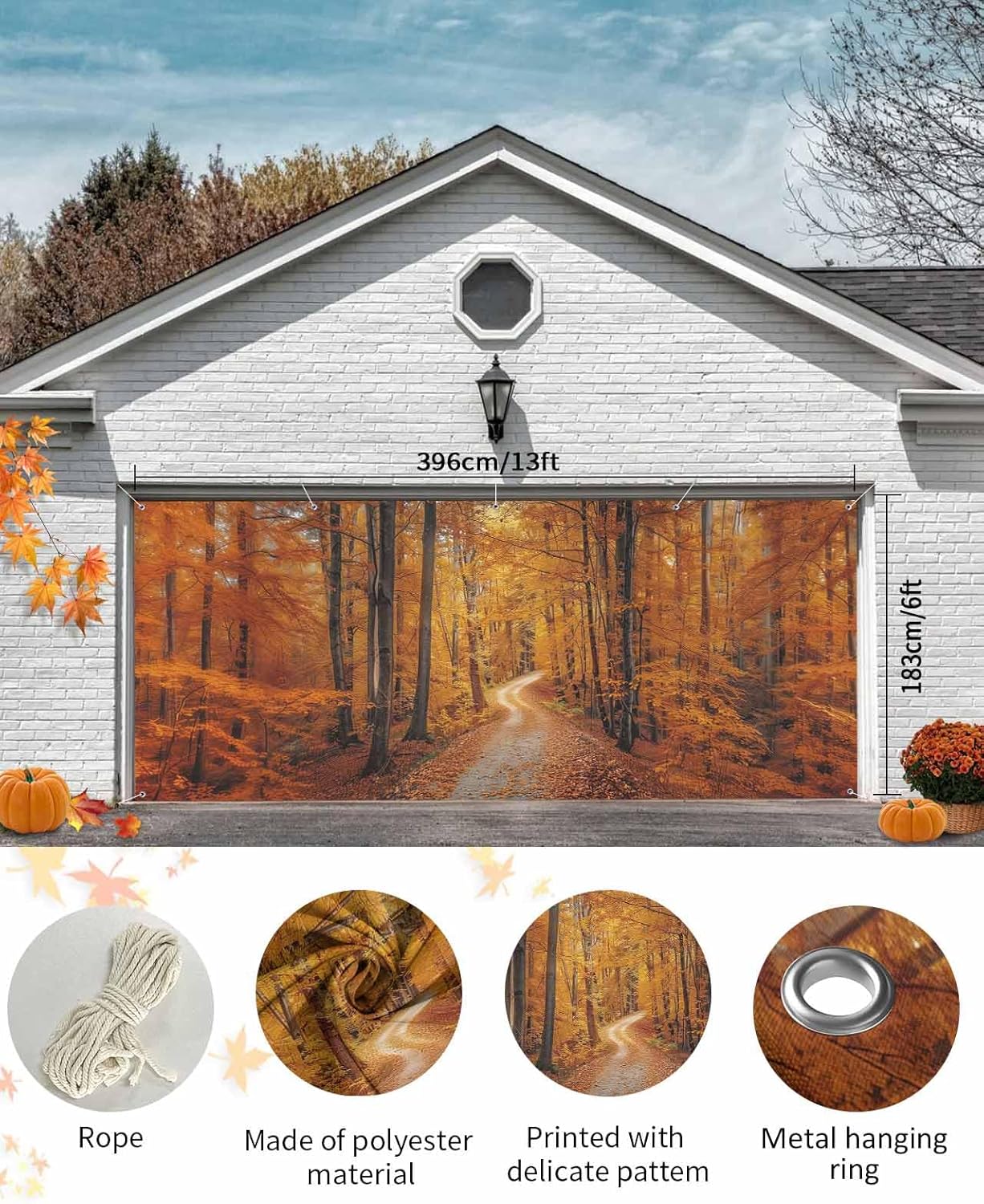 Autumn Forest Orange Leaves Garage Door Cover 7x8ft