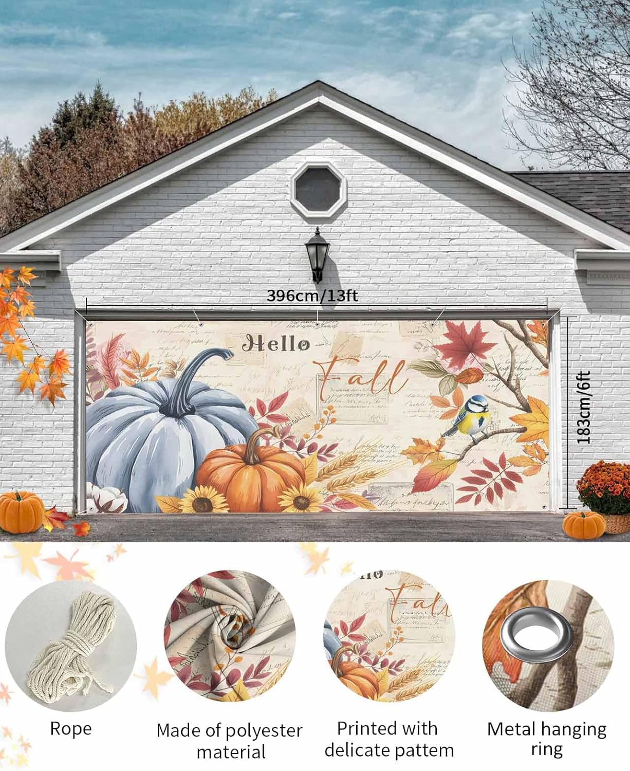 Fall Garage Door Banner 7x8 ft Hello Pumpkin Decor