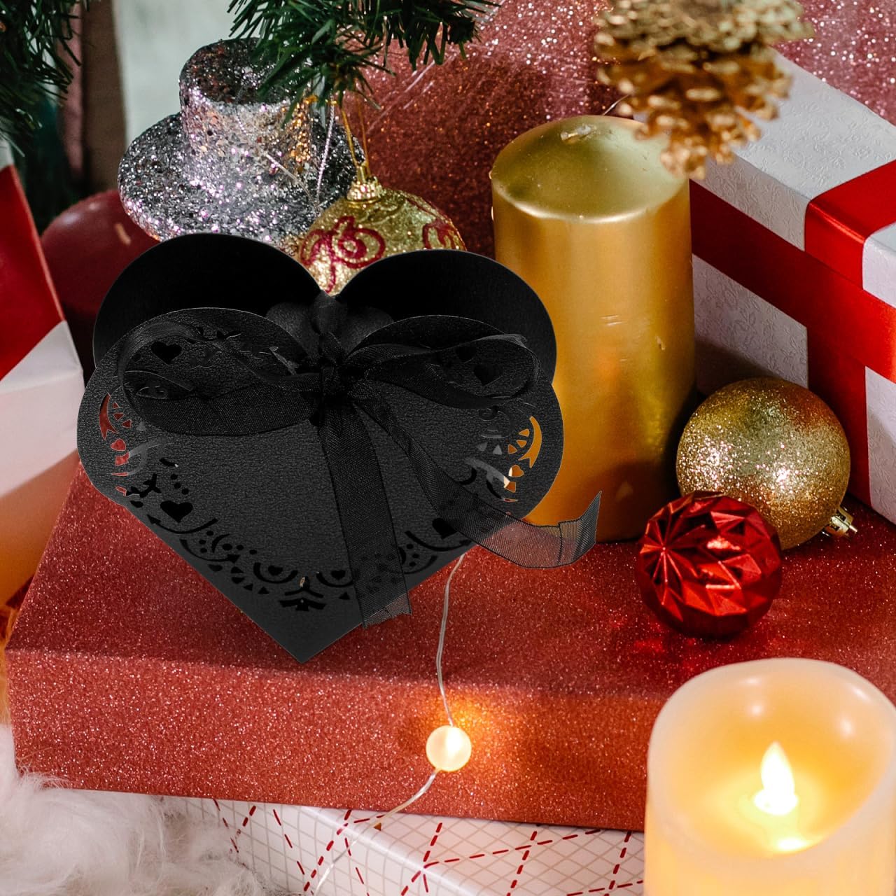 HOMSFOU Heart Shape Wedding Favor Boxes with Ribbons
