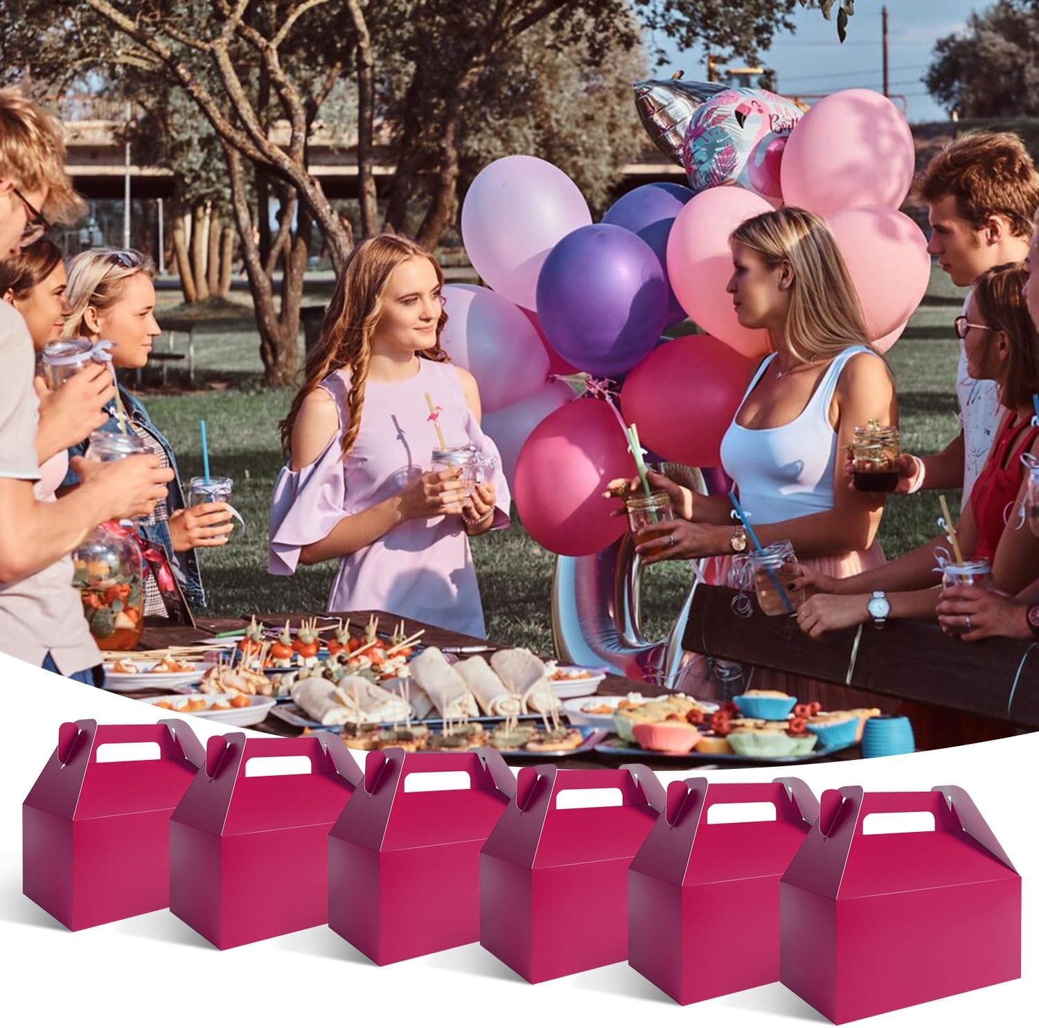 XAGLVV 24 Pack Hot Pink Treat Boxes for Party