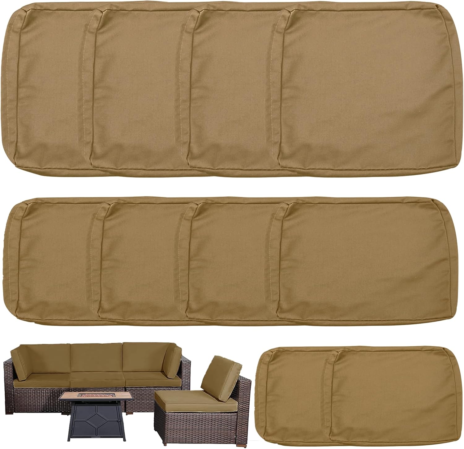 Sqodok Outdoor Cushion Covers 10PCS Set Camel