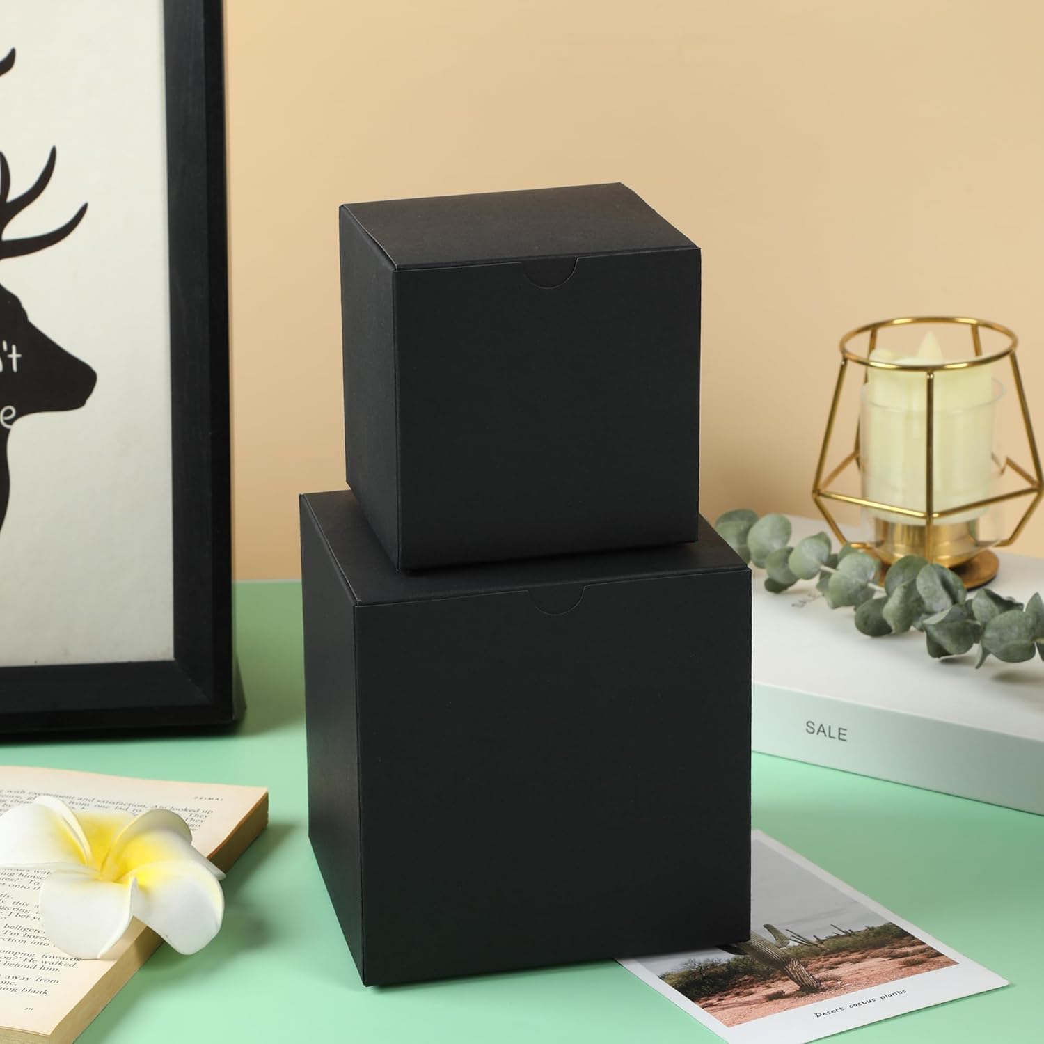 SHIPKEY 10 Pcs Black Cardboard Gift Boxes with Lids
