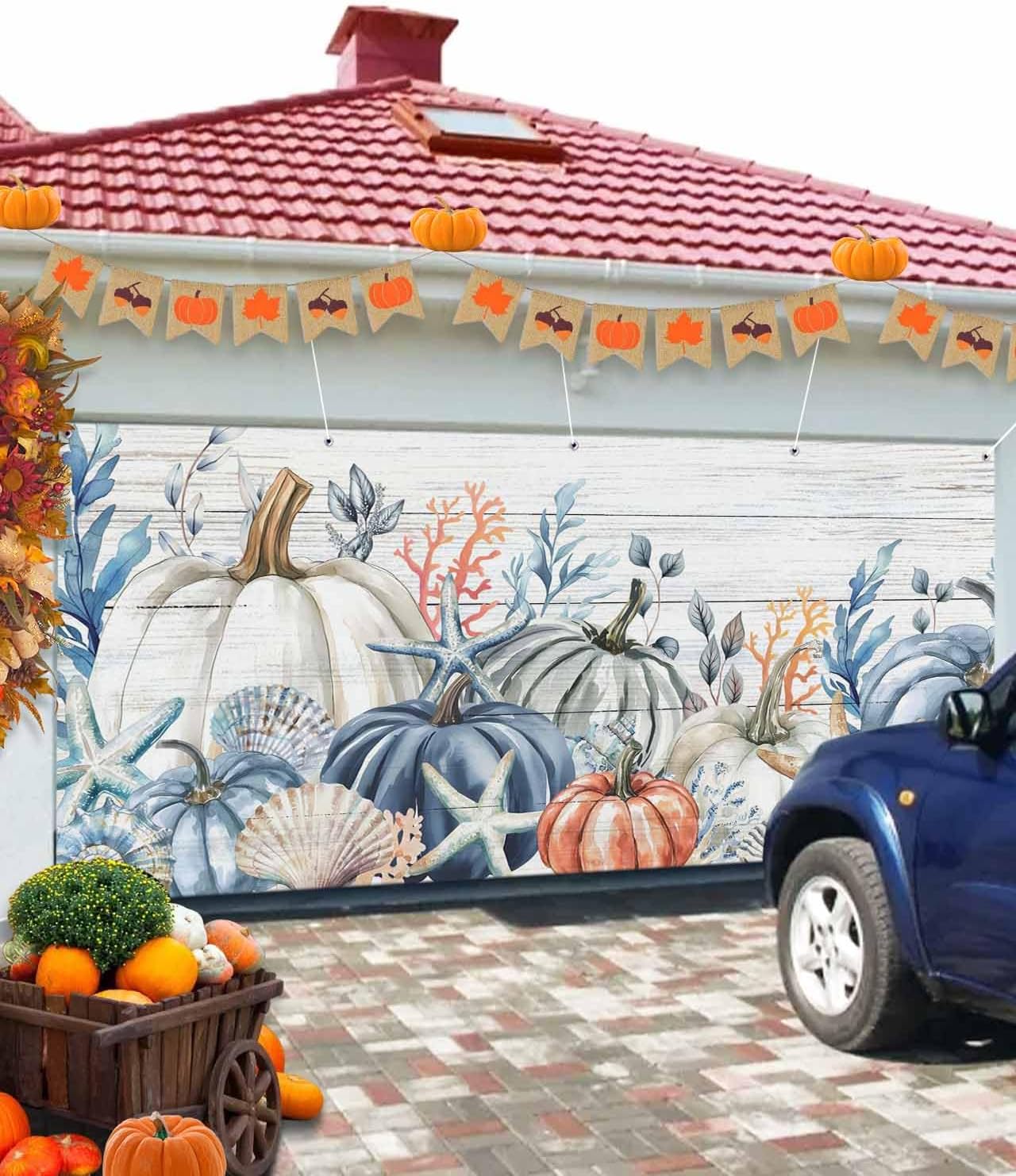 IDOWMAT 7x8ft Garage Door Cover with Grommets