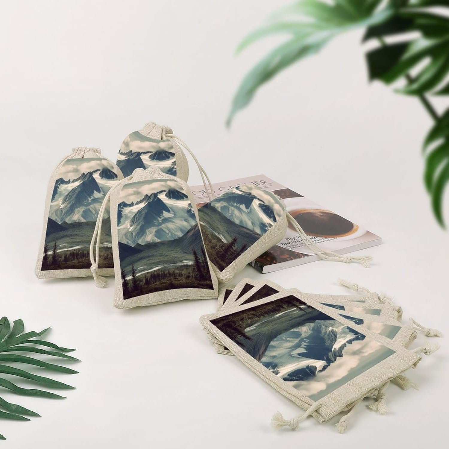 Alaska Mountains 8PCS Reusable Cotton Linen Drawstring Gift Bags