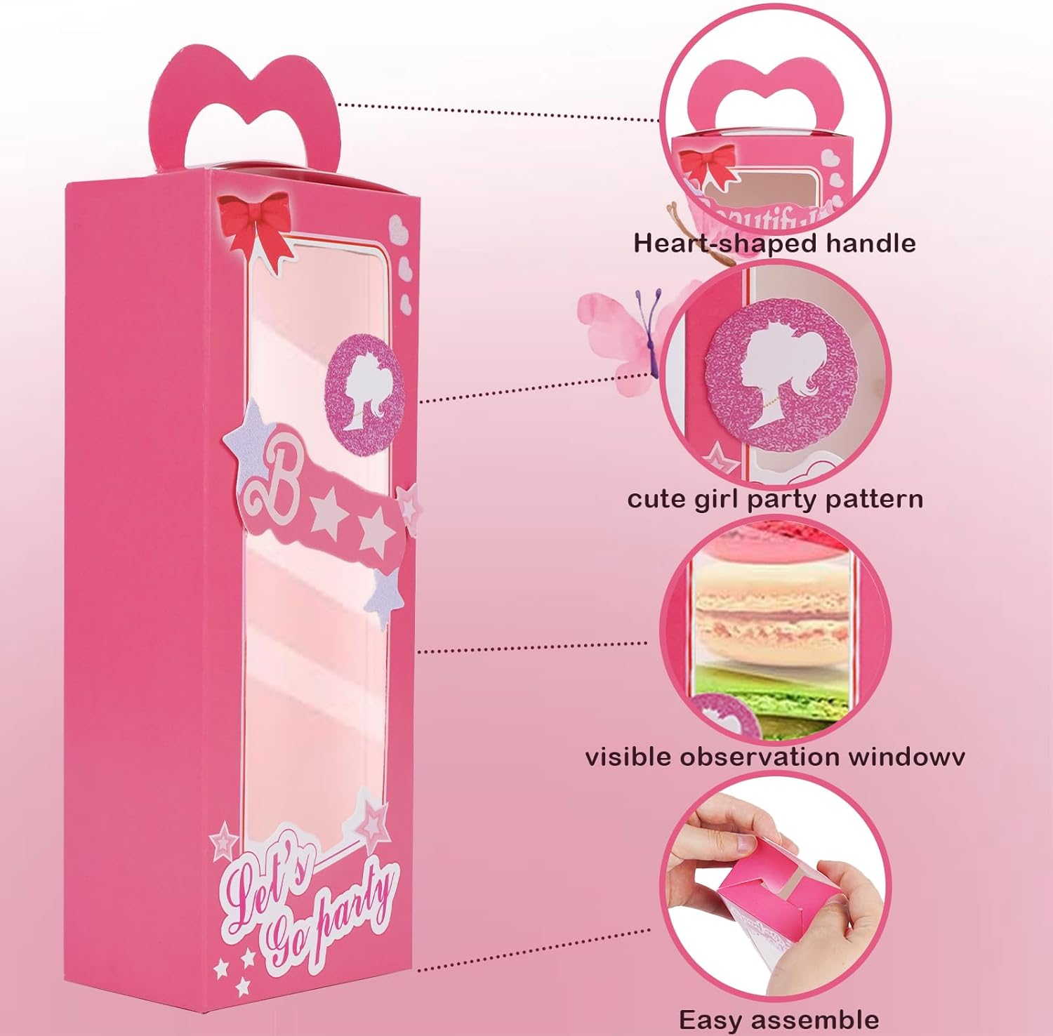 LANMAO 30pcs Pink Party Favor Boxes for Princess Parties