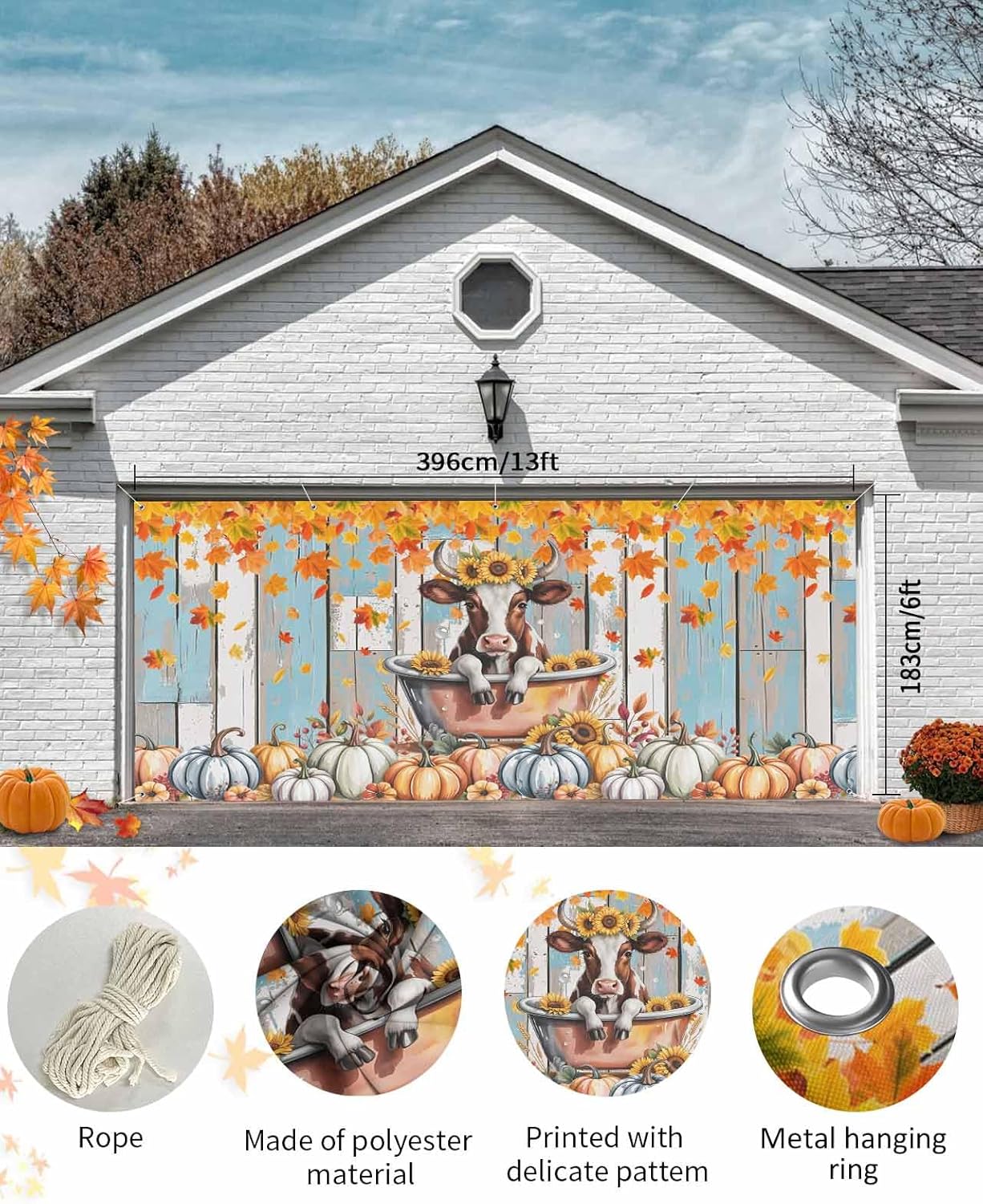 Fall Garage Door Banner Cover 7x8 Ft Thanksgiving Decor