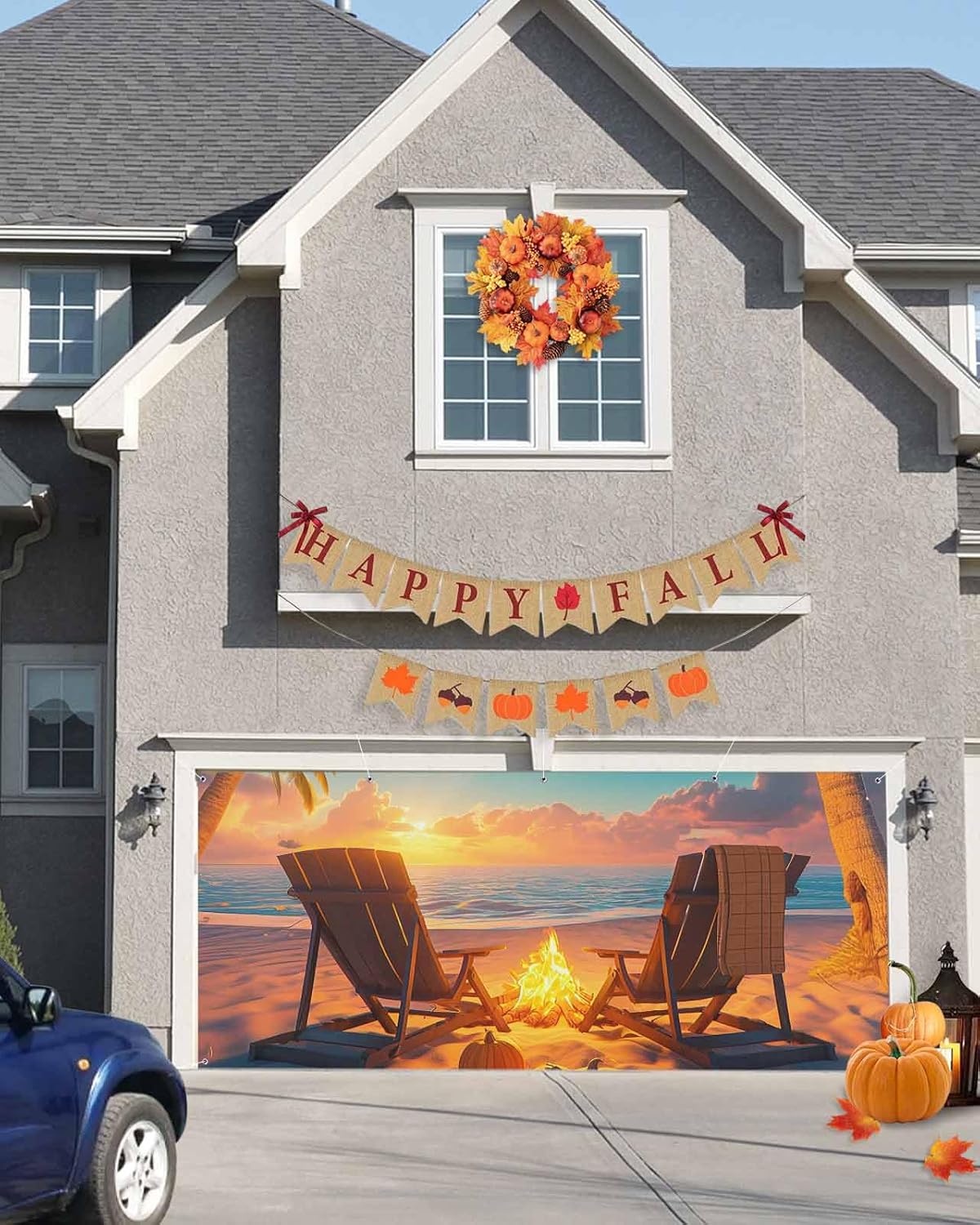 Autumn Bonfire Chair Garage Door Cover 7x8ft with Grommets