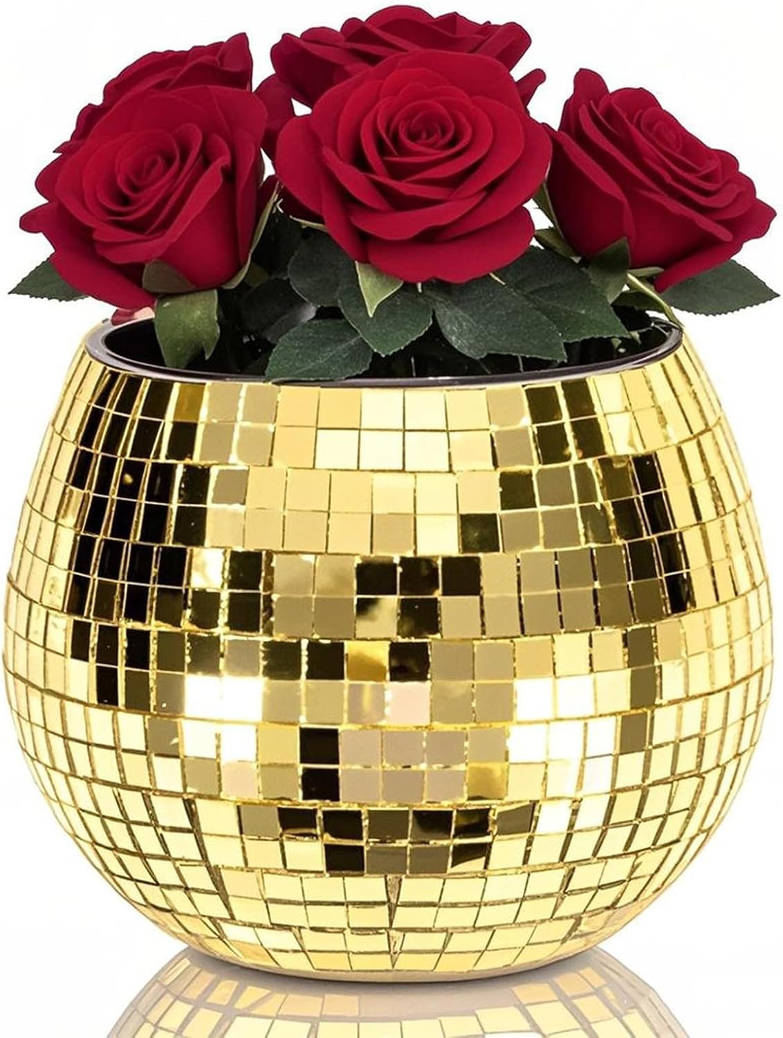 Gold Mosaic Glass Mirror Ball Planter