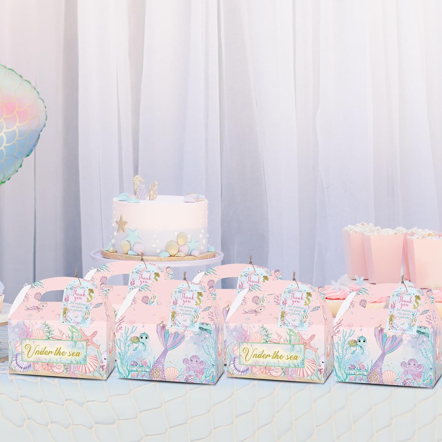 Karaqy Pink Under The Sea Party Favor Boxes 12 Pcs