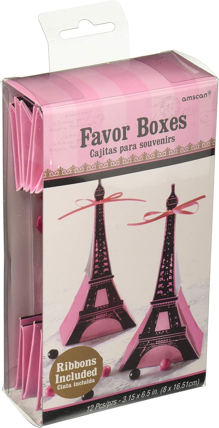 Chic Black Pink Eiffel Tower Favor Boxes - Pack of 12