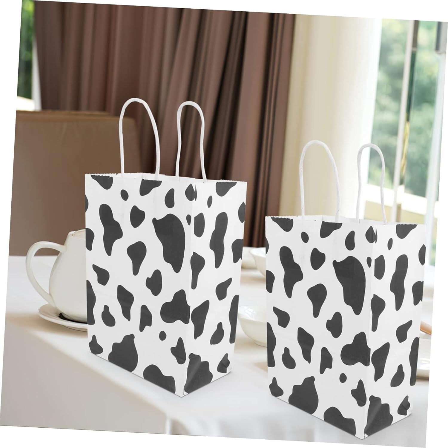12pcs Cow Print Kraft Paper Bags for Parties and Gifts