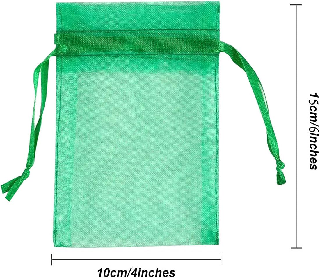 4x6 Inch Organza Gift Bags with Drawstring 50 Count Green Clear Sachet