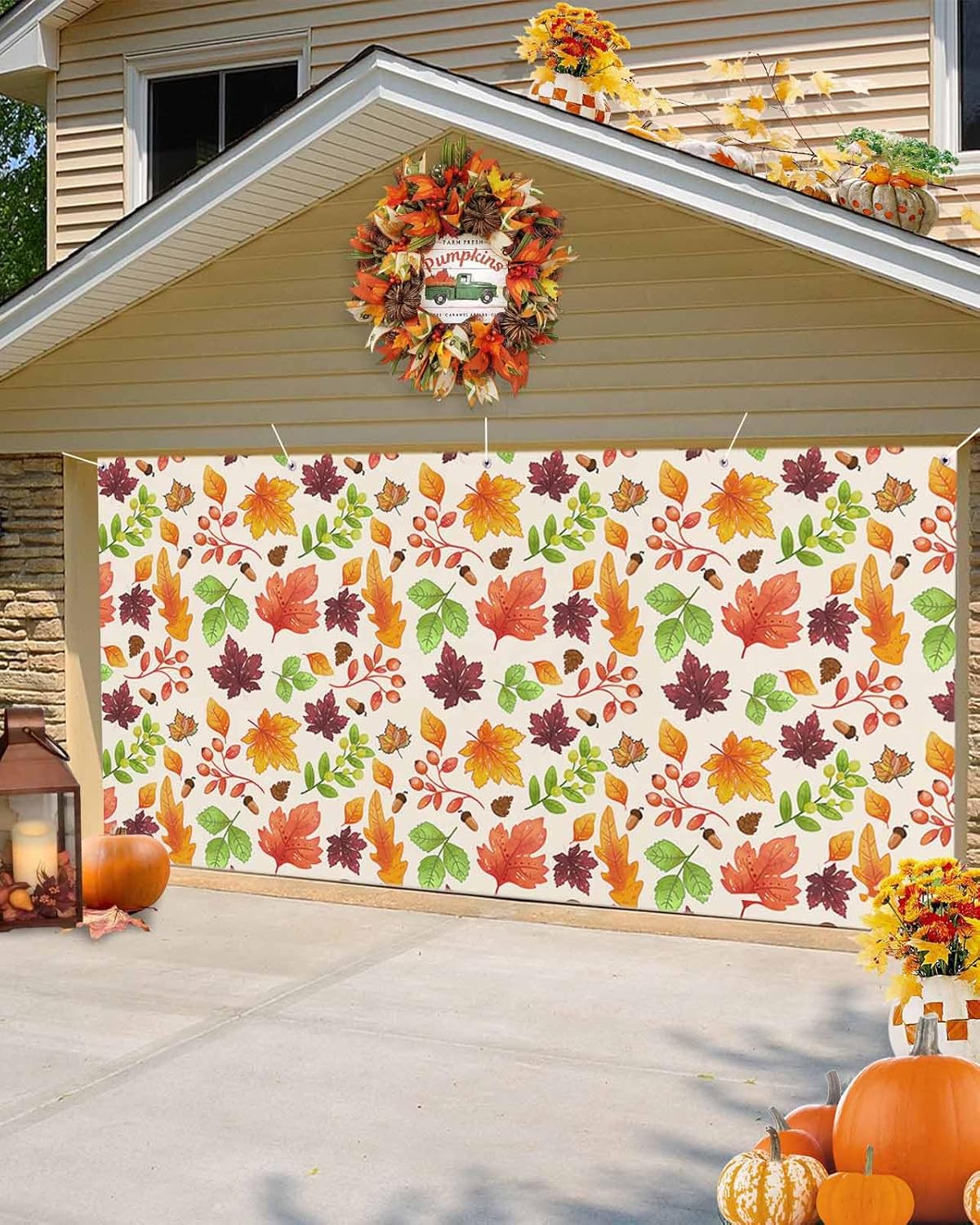 Thanksgiving Fall Leaf Garage Door Cover 7x8ft