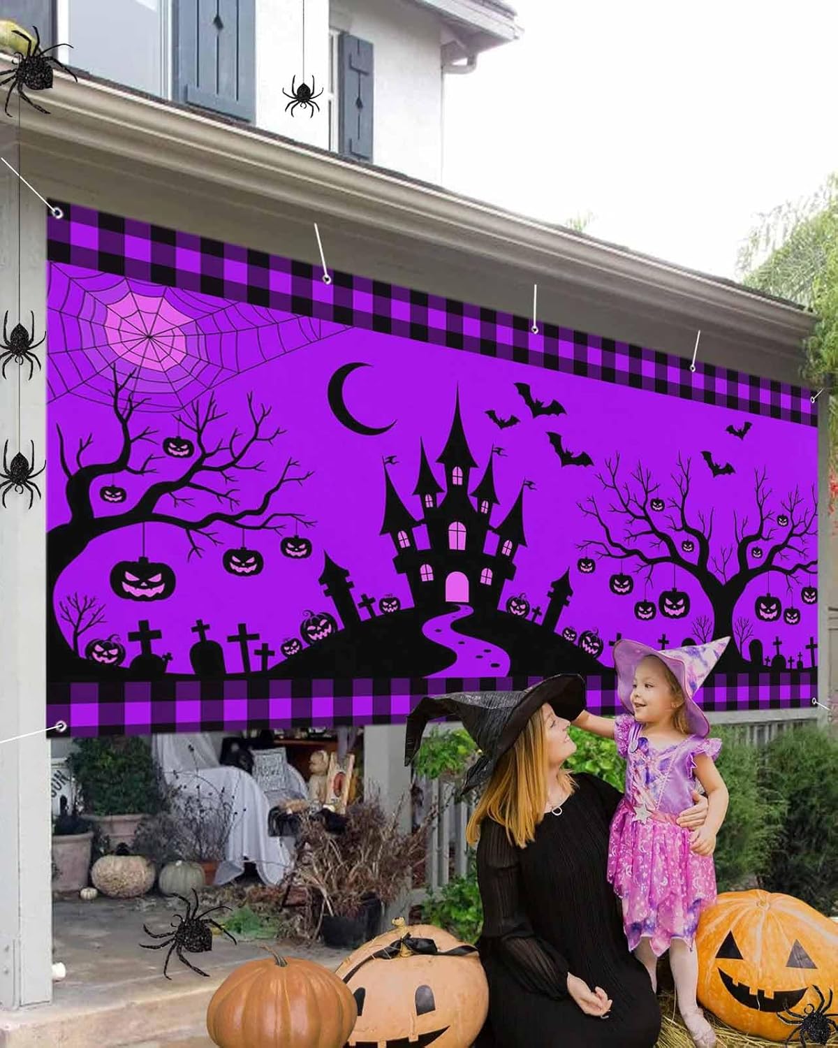 Halloween Castle Bat Garage Door Cover 7x8ft with Grommets