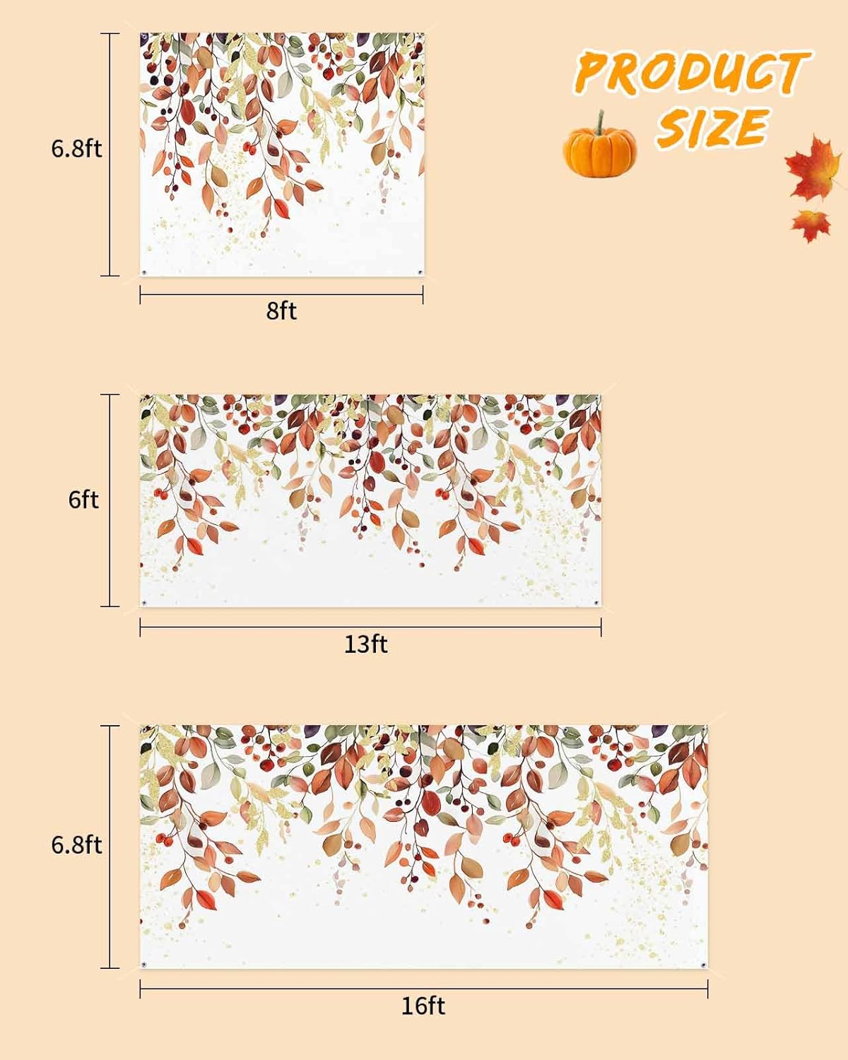Watercolor Fall Leaves Garage Door Cover 7x8ft