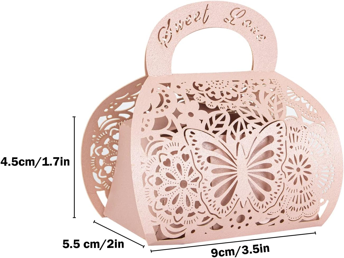 25PCS Pink Laser Cut Favor Boxes with Handle