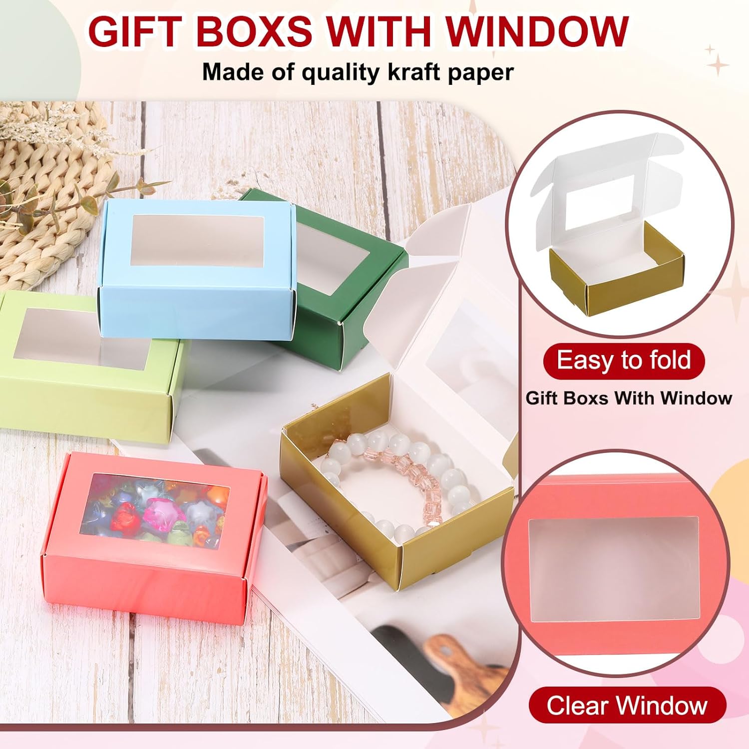 PATIKIL 34x24x12 Inch Rectangle Kraft Gift Boxes with Window 30 Pack