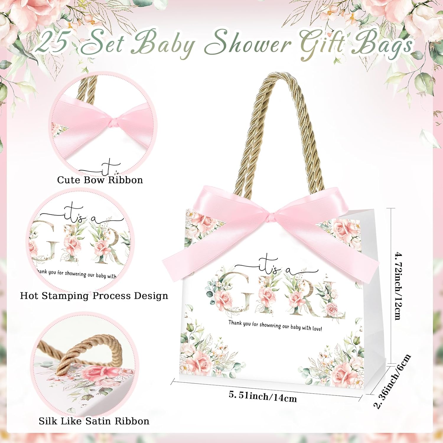 Spakon 25 Sets Girl Gift Bags with Handle and Ribbon