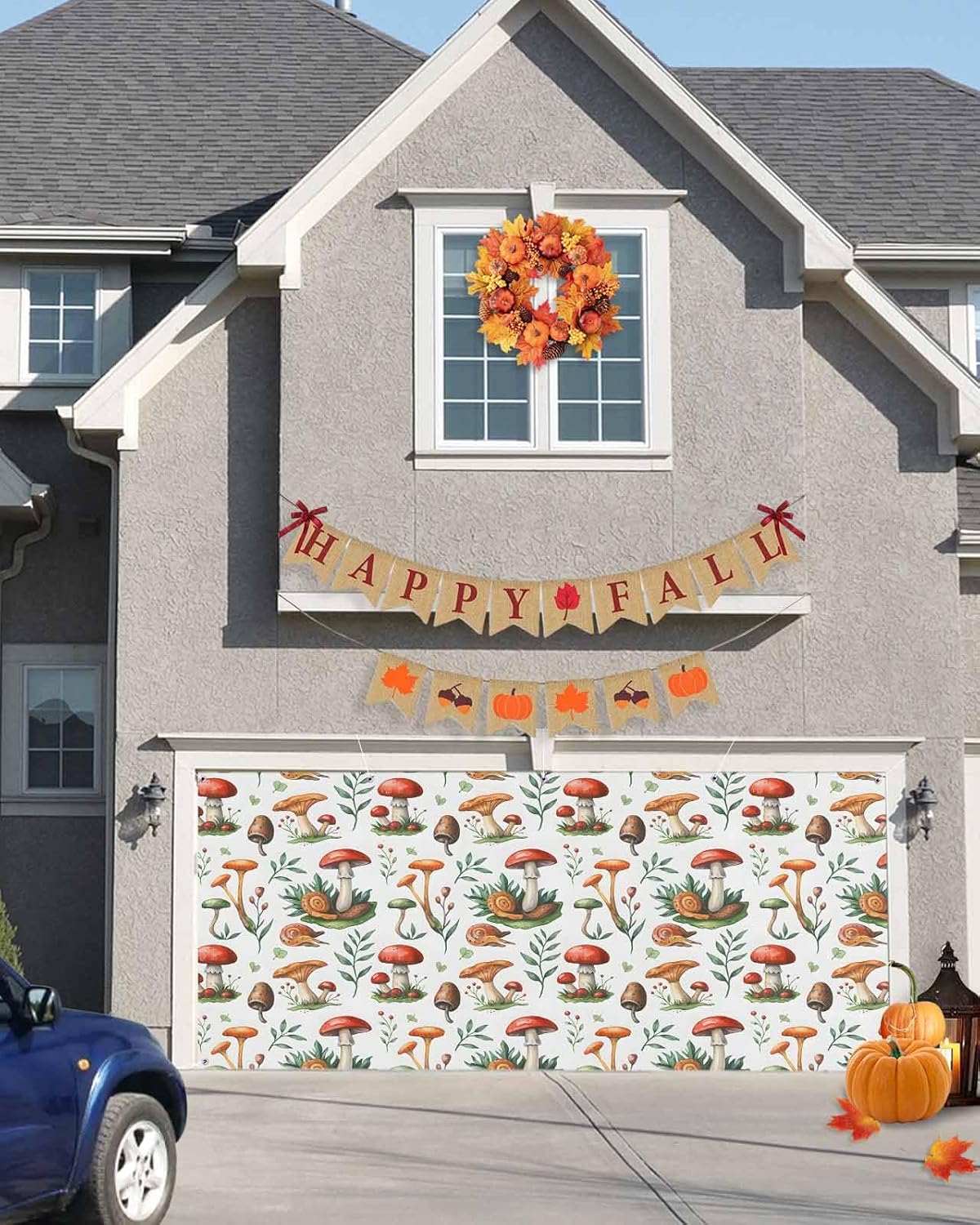 Pastoral Mushroom Garage Door Cover 7x8ft Hanging Banner