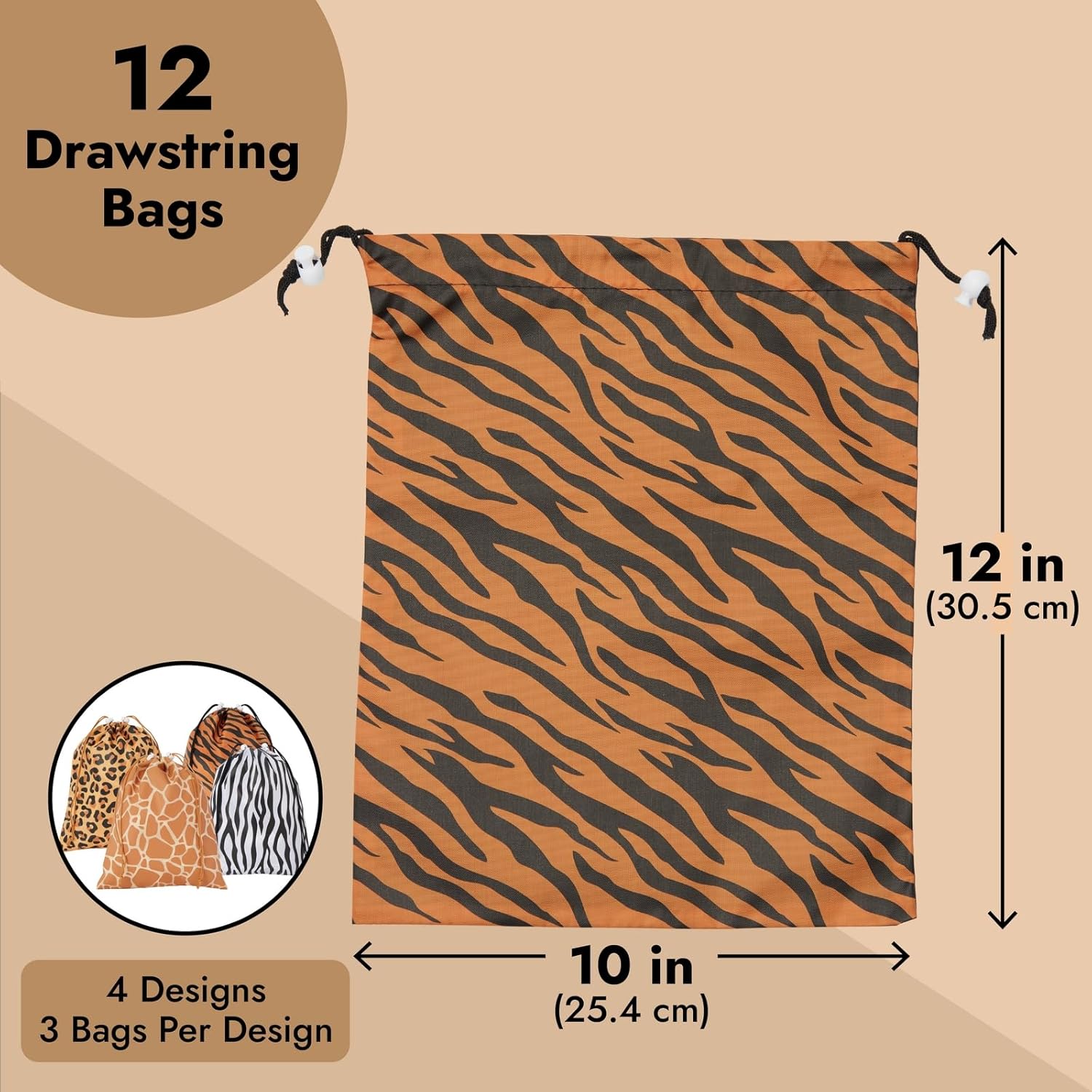 Blue Panda 12 Pack Animal Print Drawstring Gift Bags