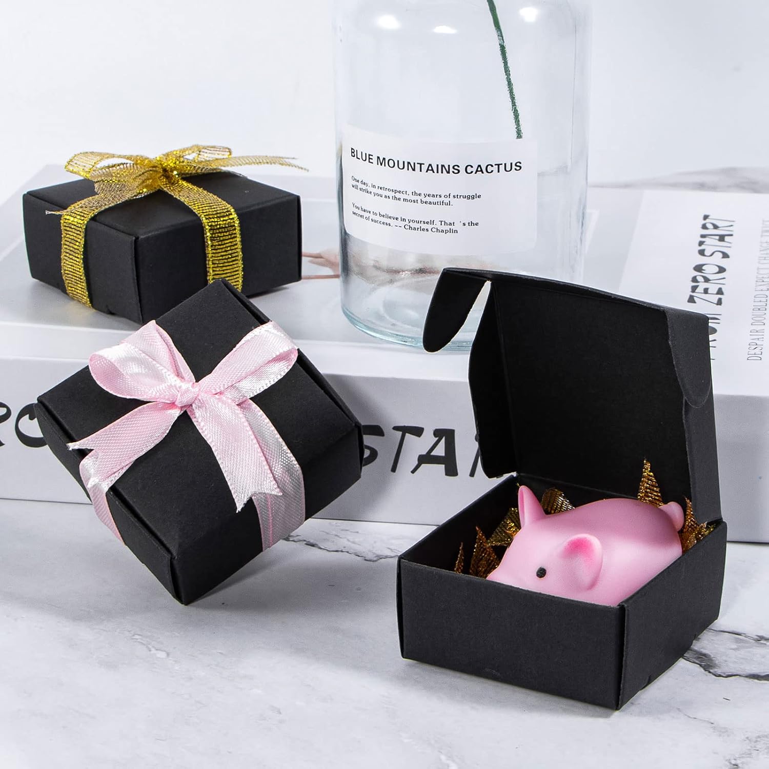 Nignya 100 Pcs Black Mini Gift Boxes Square Kraft Paper Favor Boxes