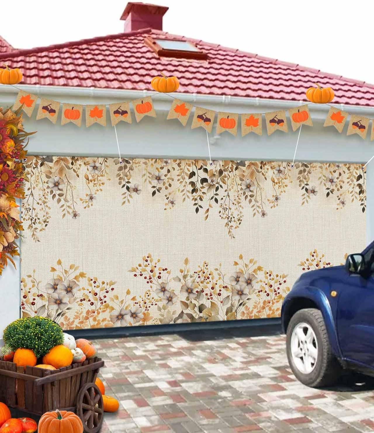 IDOWMAT Autumn Leaves Flower Garage Door Cover 7x8ft
