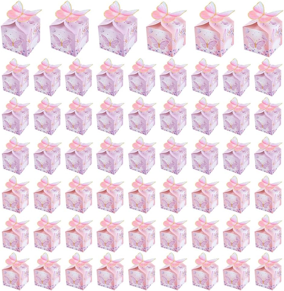 WEBEEDY 60 Pcs Mini Butterfly Favor Boxes Purple Pink 24x24 Inch