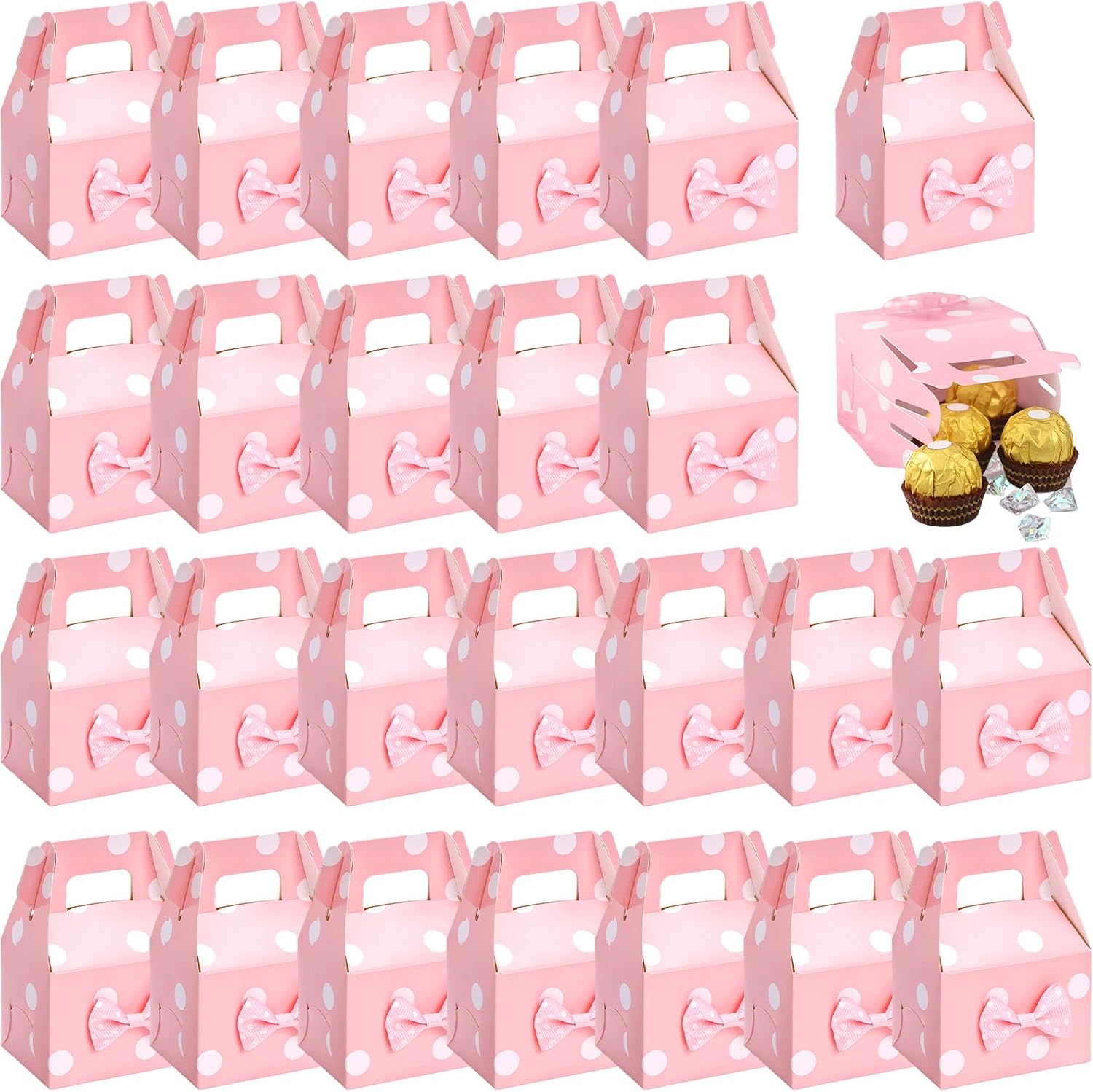 VGOODALL 30PCS Party Favor Boxes Pink Polka Dot Small Treat Bags