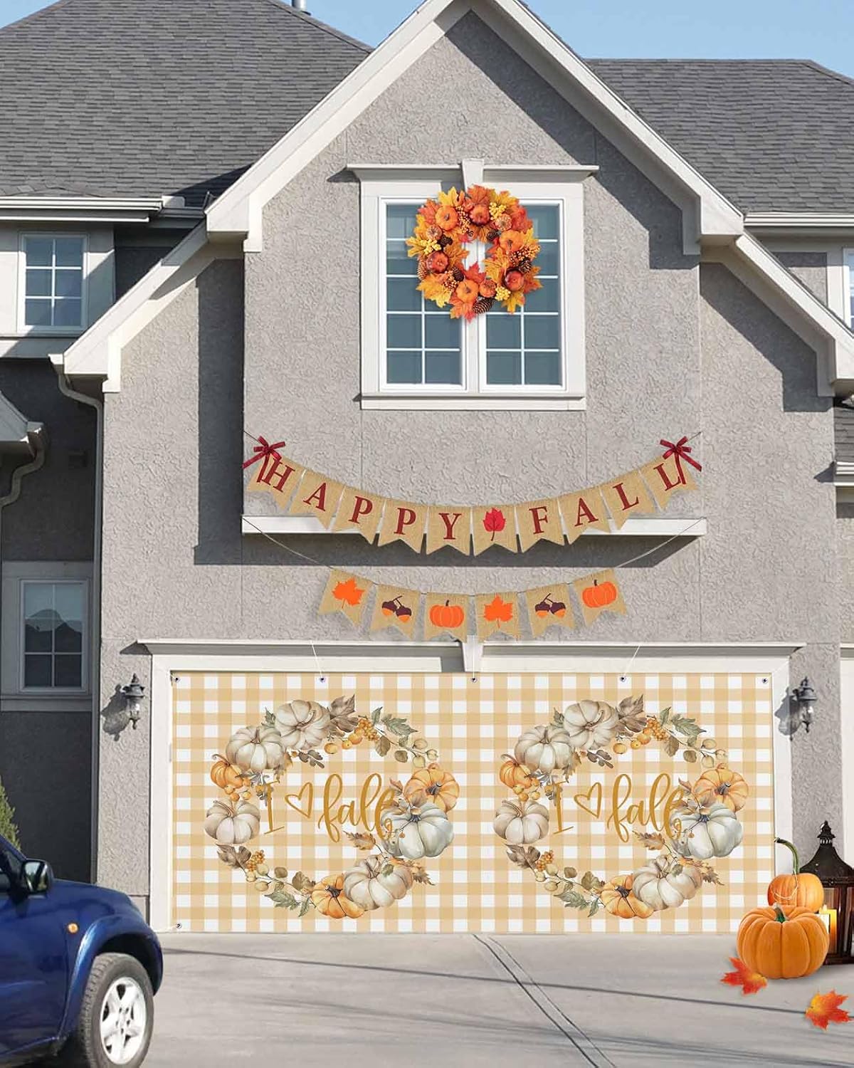Thanksgiving Fall Pumpkin Berry Garland Garage Door Cover 7x8ft