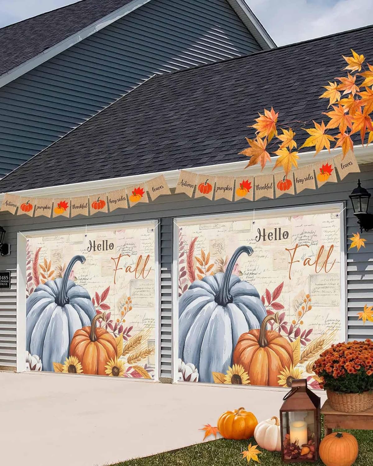Fall Garage Door Banner 7x8 ft Hello Pumpkin Decor