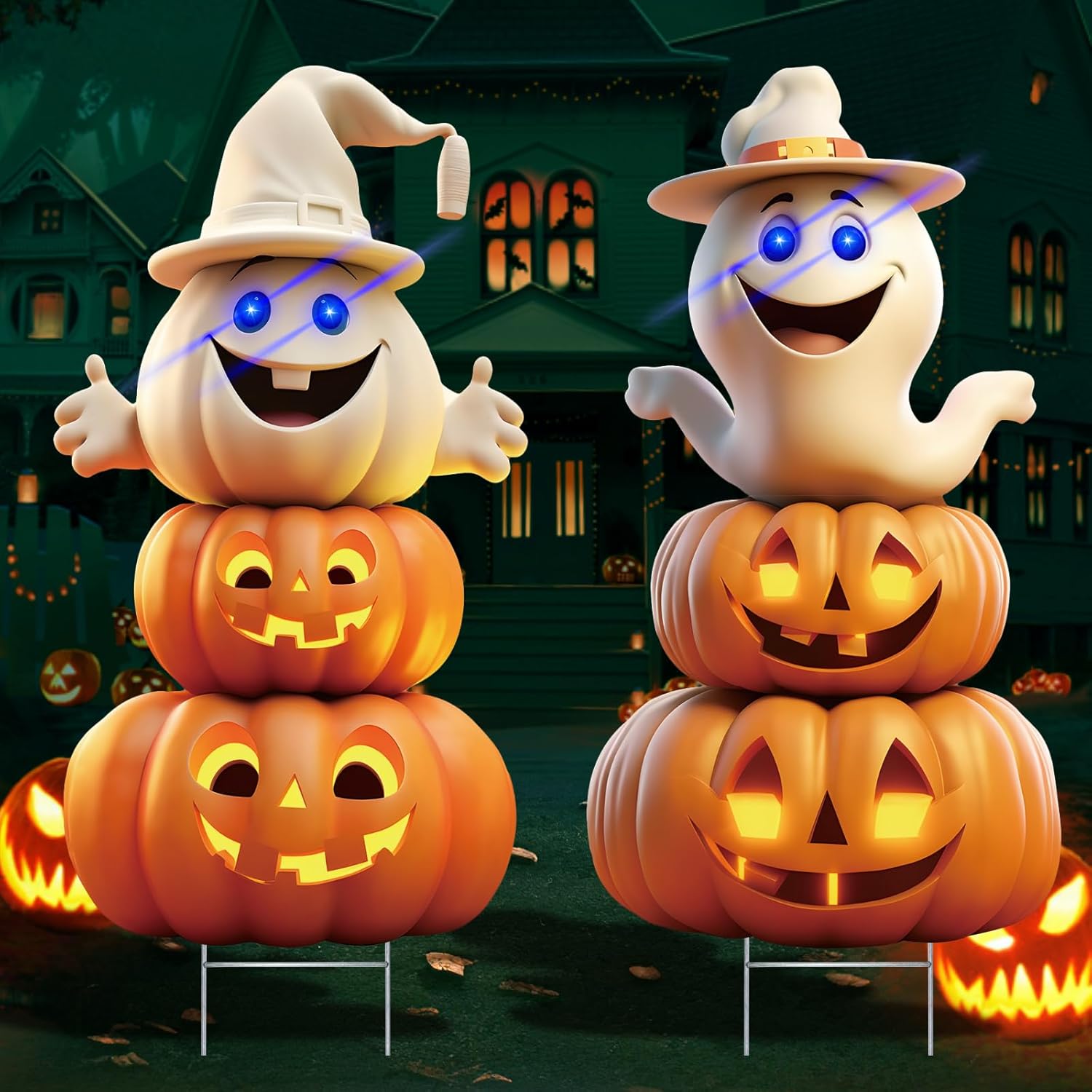 2Pcs 40FT Ghost Halloween Decorations with Stakes