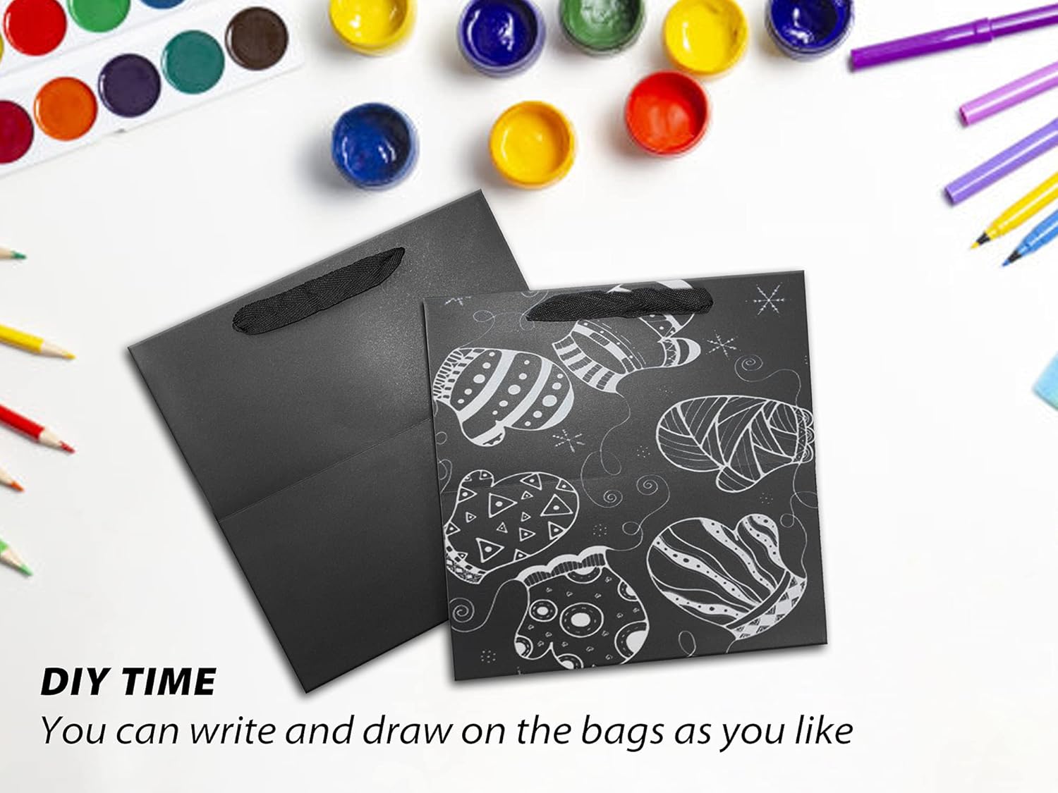 HUAPRINT Black Kraft Gift Bags - 12 Pack 6x6x6 Inch Square