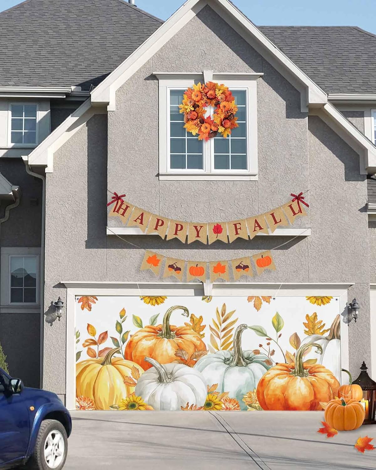 Thanksgiving Fall Pumpkin Floral Garage Door Cover 7x8ft