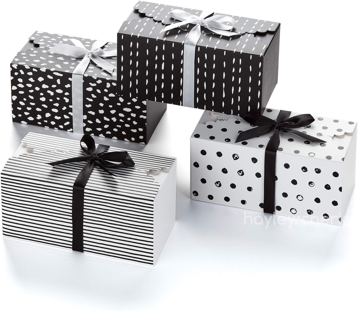 Small Black and White Gift Boxes with Lids and Ribbons 20 Pack 8x4