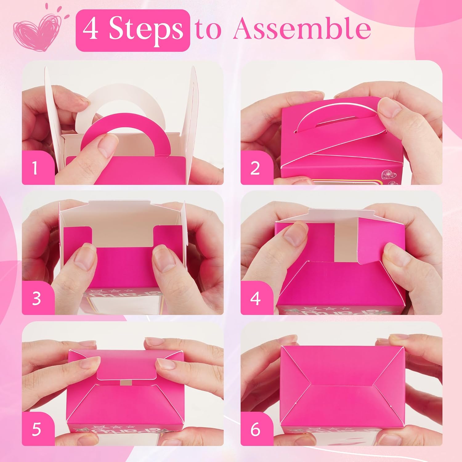 14PCS Pink Girls Party Favor Boxes with Stars and Dolls