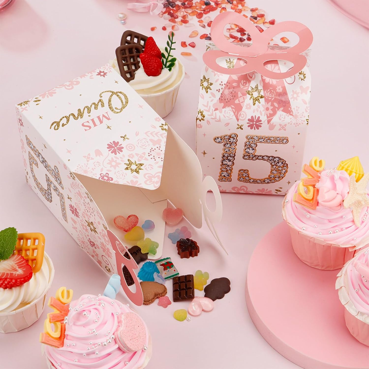 Qonmpcvu 50PCS 15th Birthday Gift Boxes Rose Gold Decor
