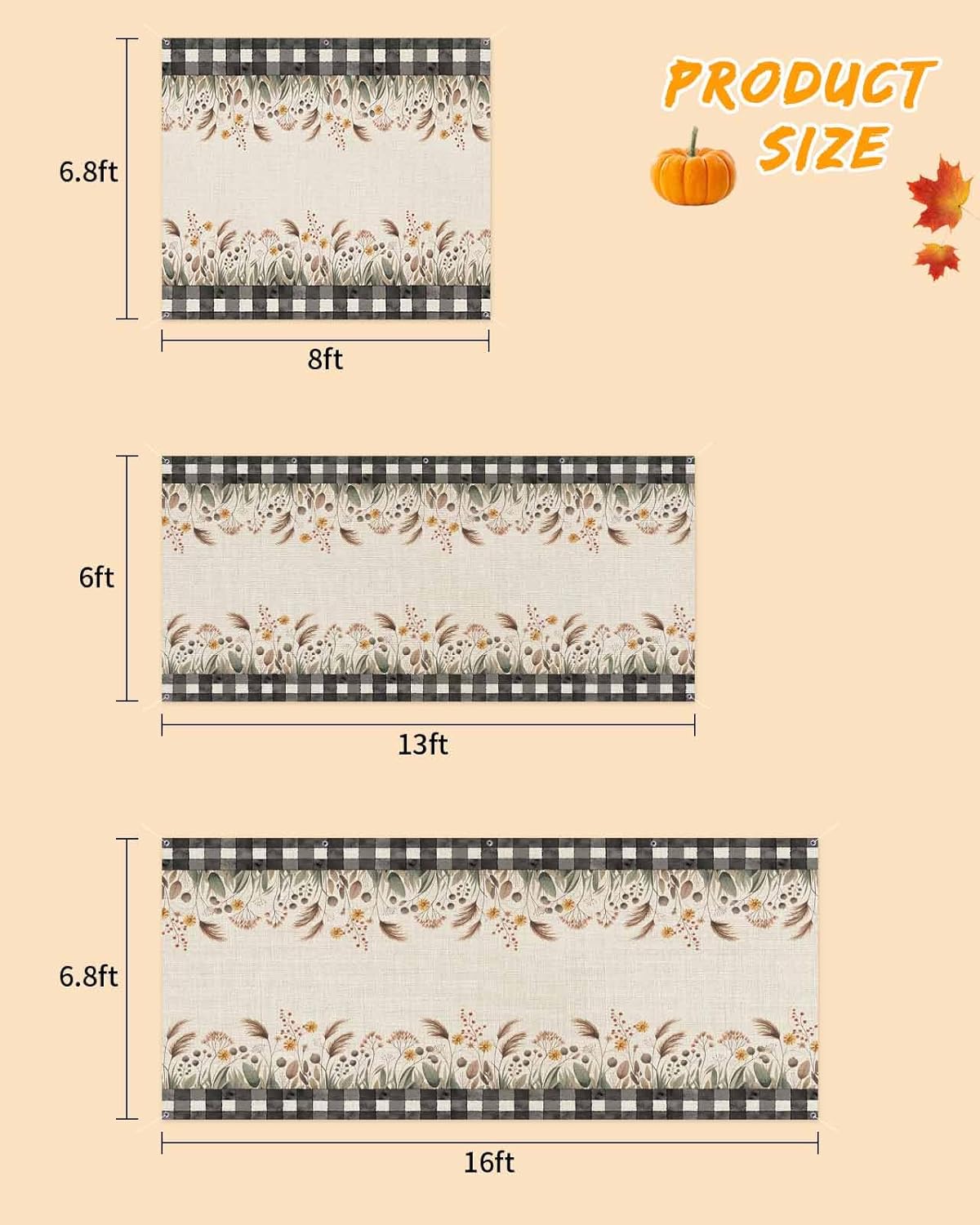 Wheat Sheaf Autumn Leaves Linen Garage Door Cover 7x8ft