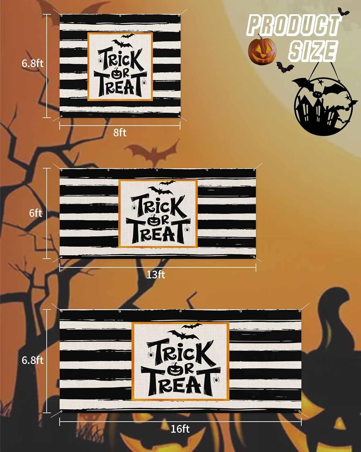 IDOWMAT Black Quotes Trick Or Treat Garage Door Cover 7x8ft