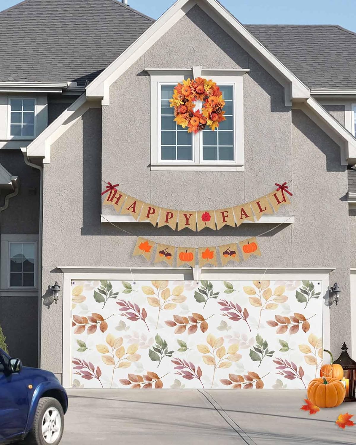 IDOWMAT Autumn Eucalyptus Leaf Garage Door Cover 7x8ft