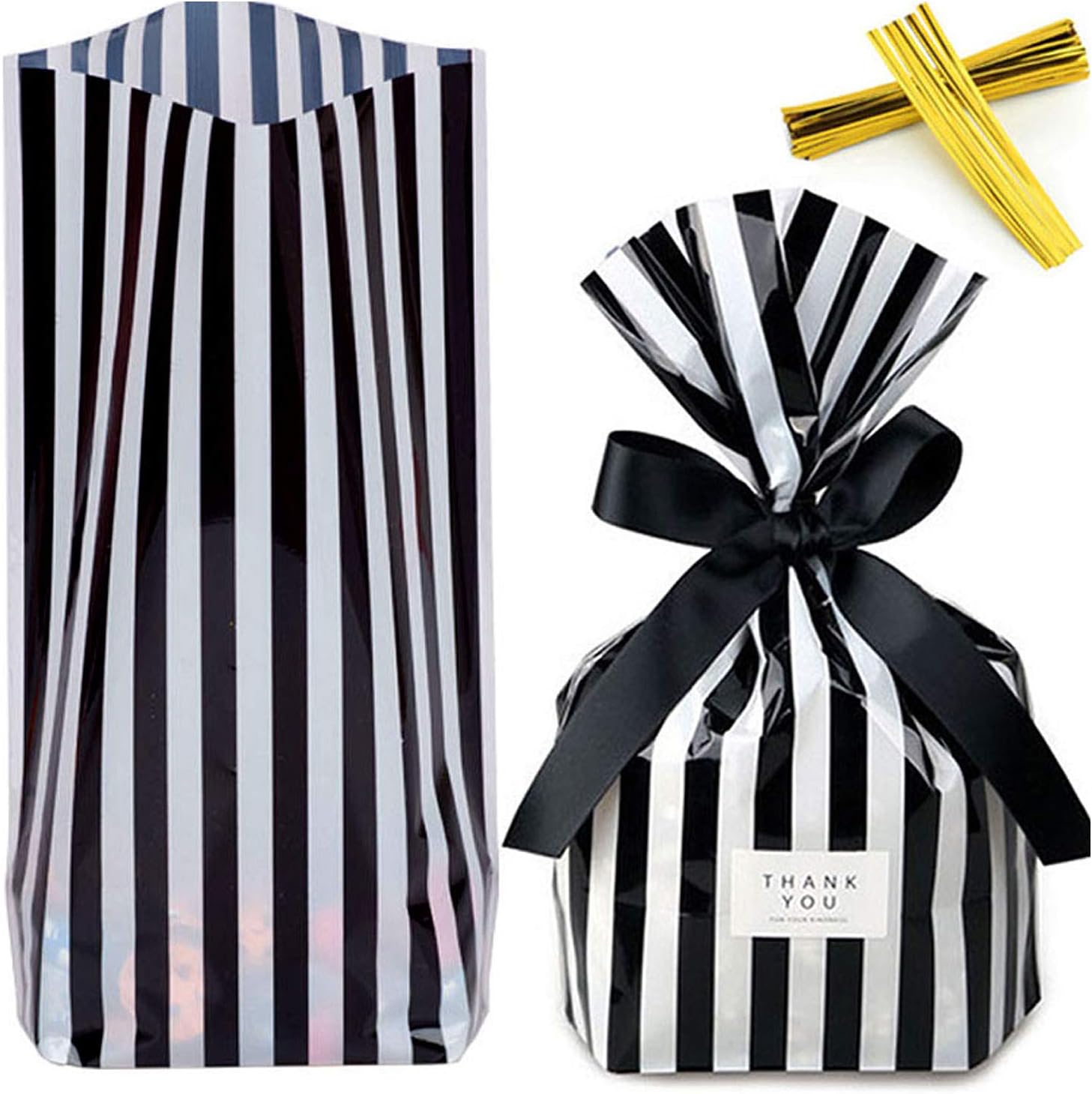 ZOOYOO Black Stripes Cellophane Treat Bags 50 Pack