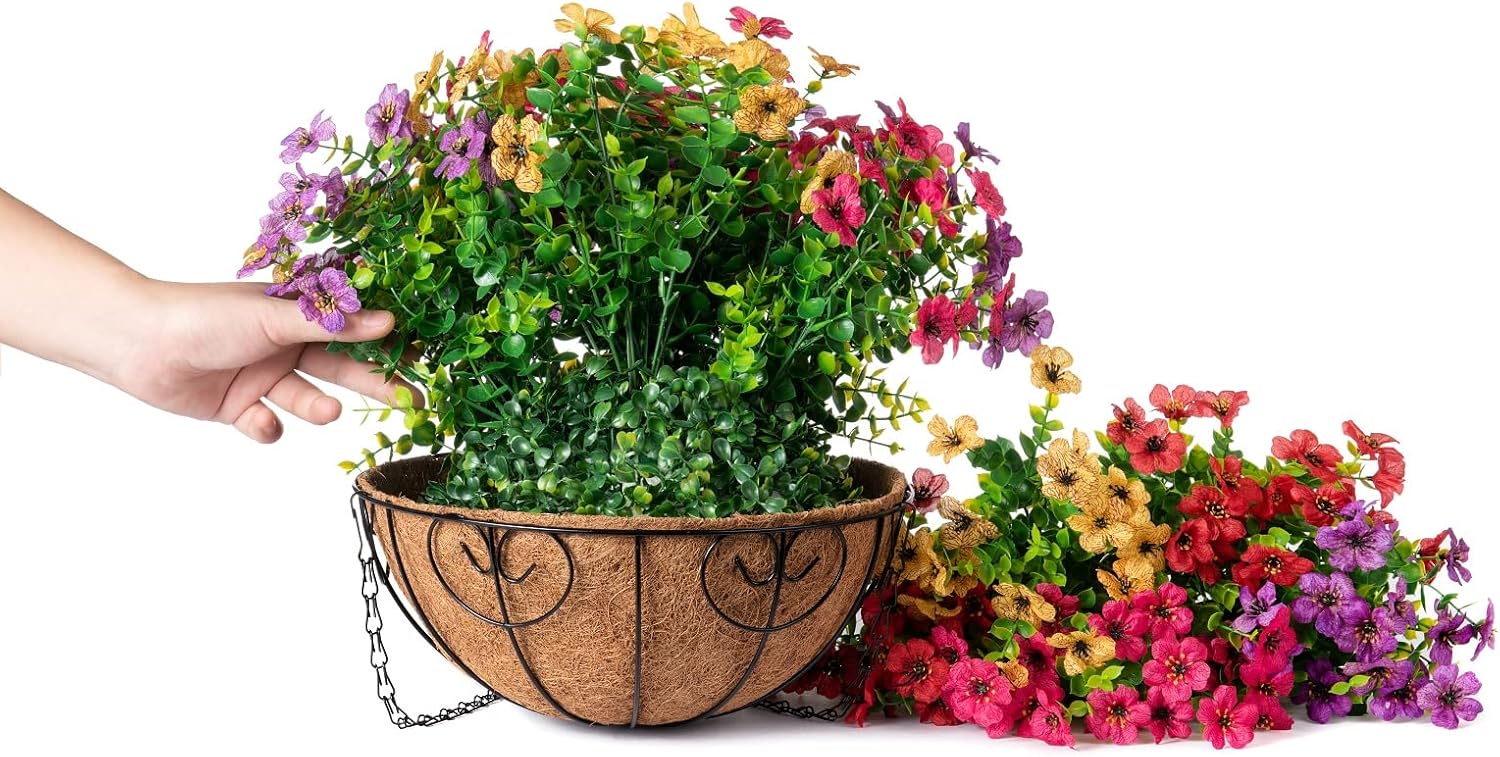 HyeFlora Hanging Flower Basket with Artificial Bougainvillea