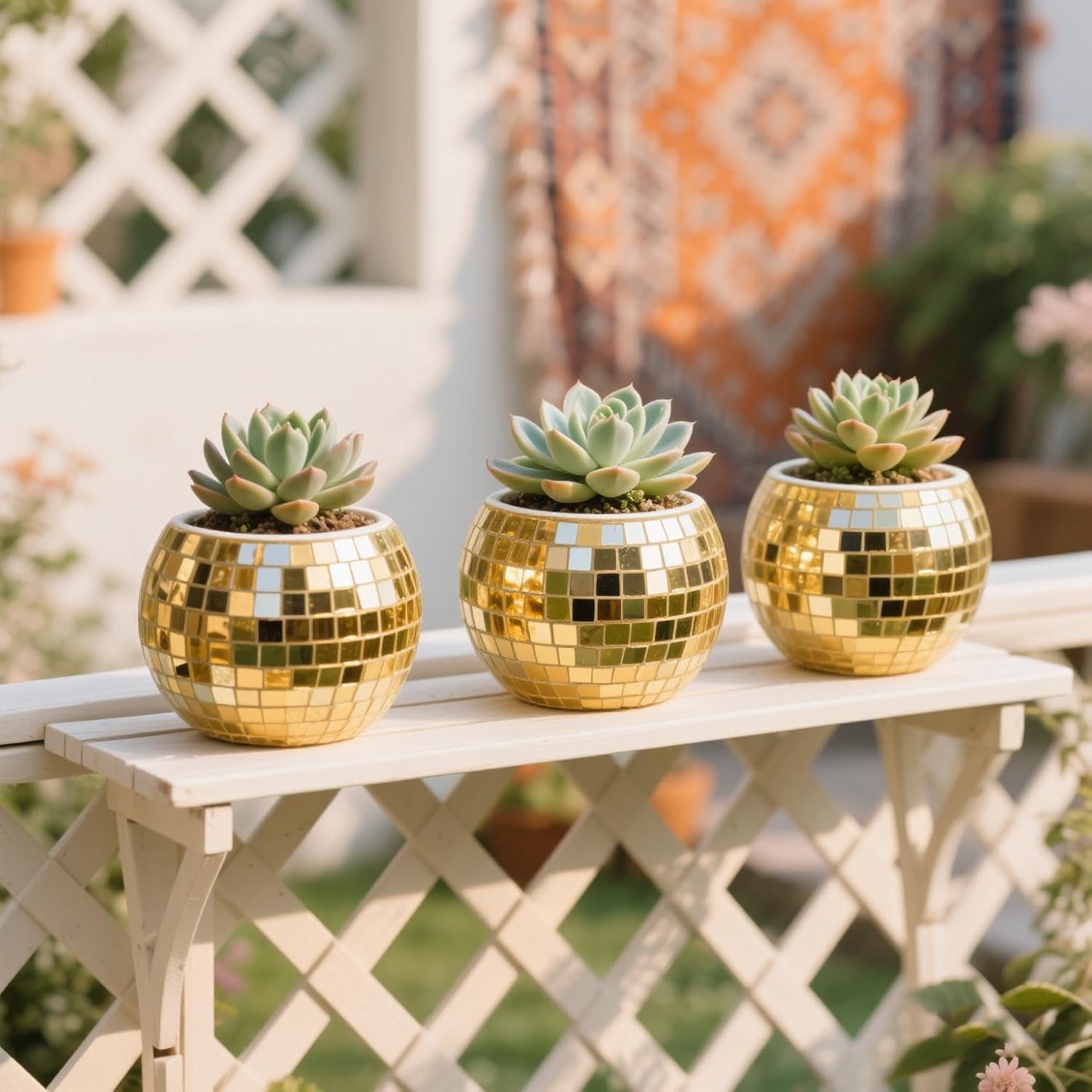 Gold Mosaic Glass Mirror Ball Planter