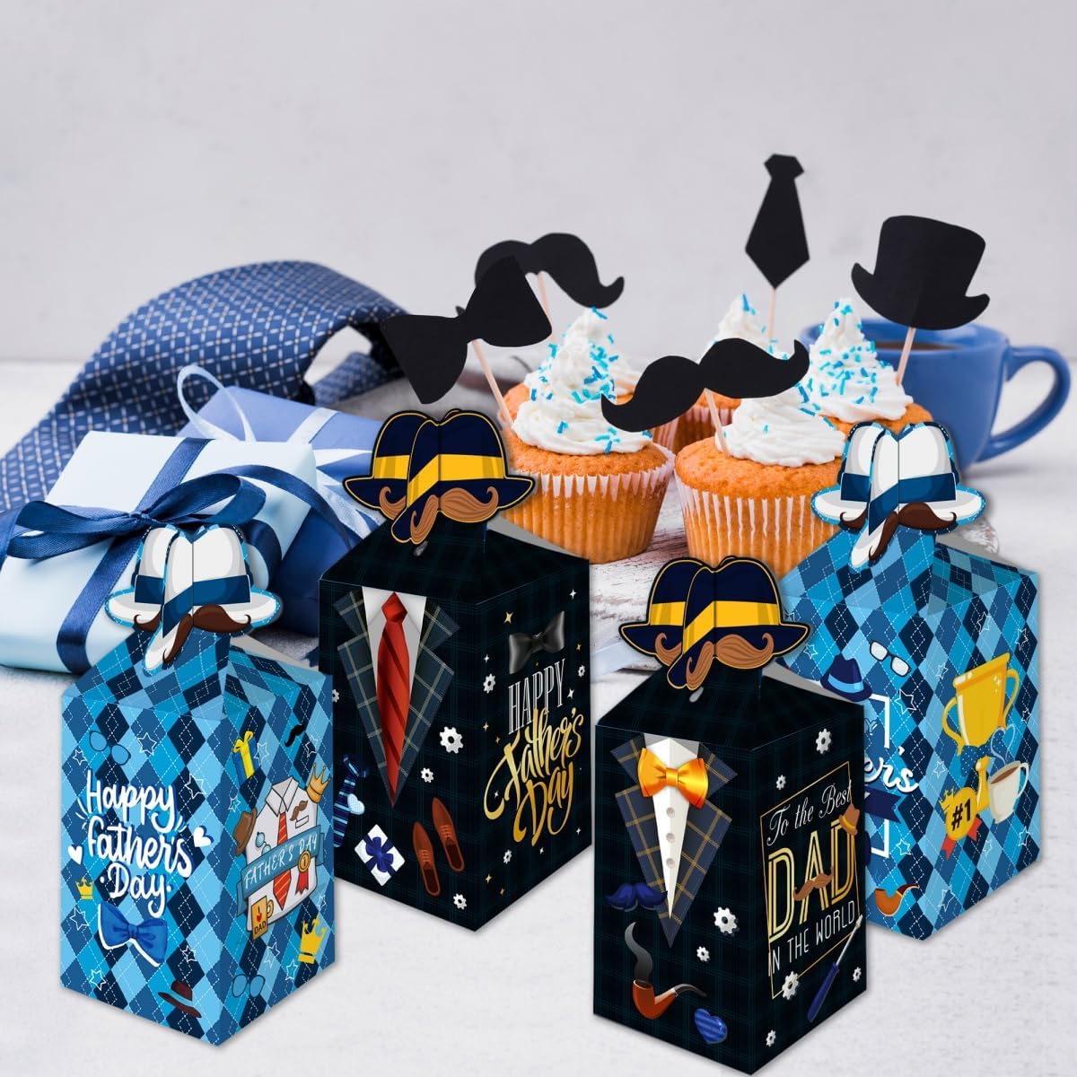 LOONELO Fathers Day Favor Boxes 12 Pcs Blue Cardboard Treat Gift Boxes