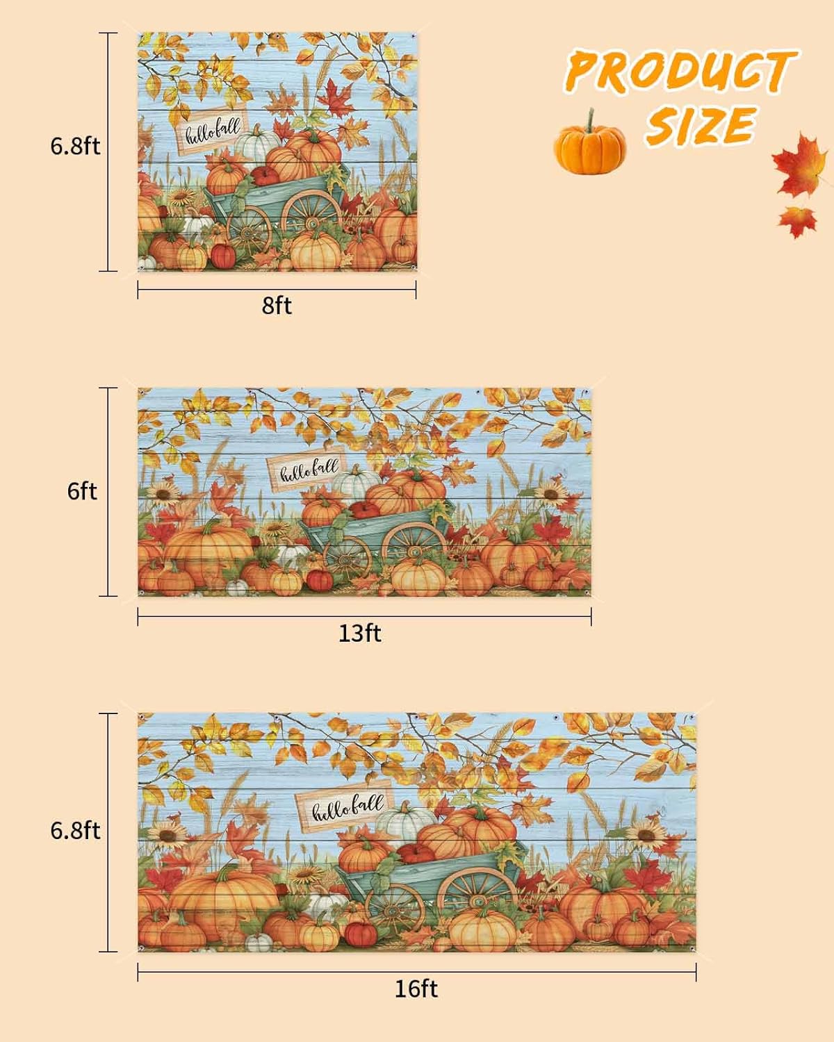 Fall Pumpkin Harvest Garage Door Cover 7x8ft