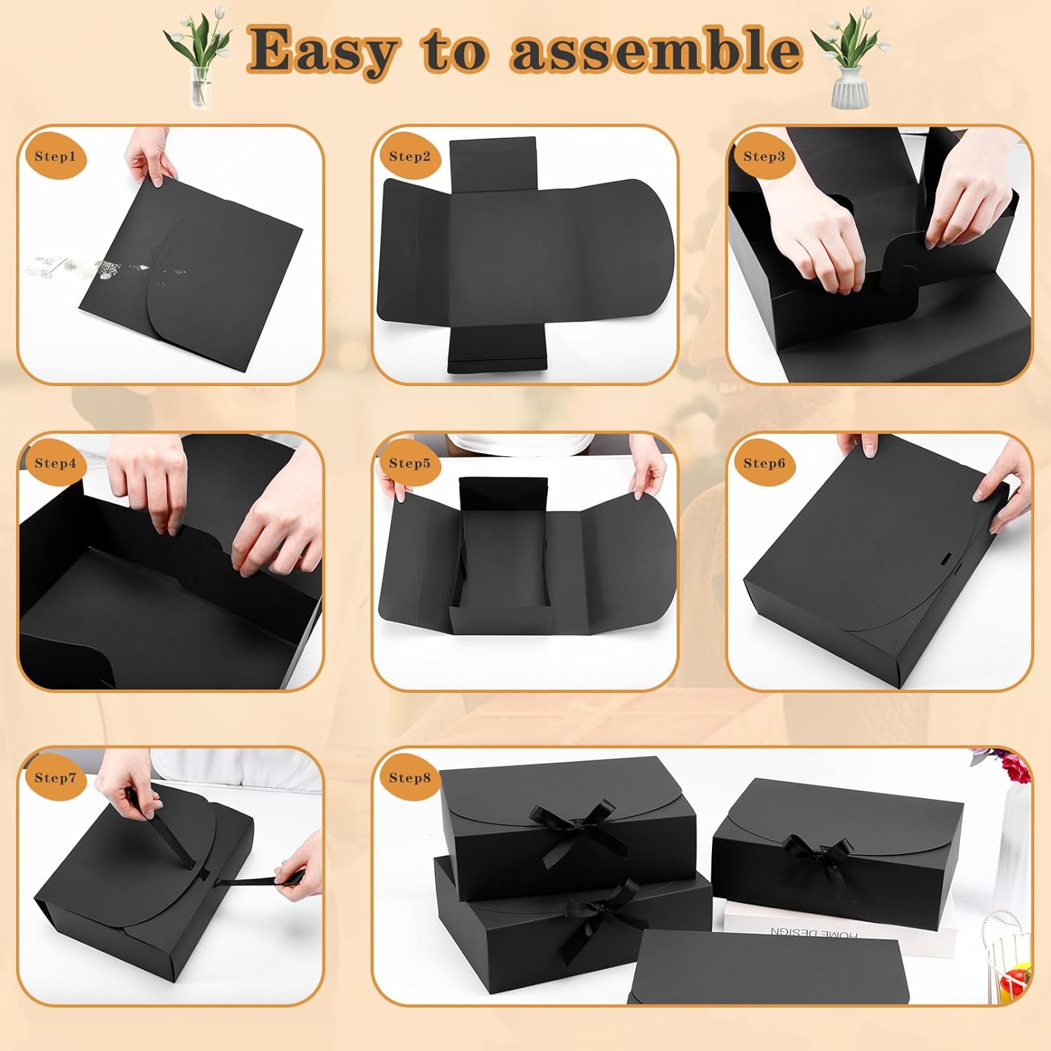 15 Pack Black Gift Boxes with Lids for Wedding and Party