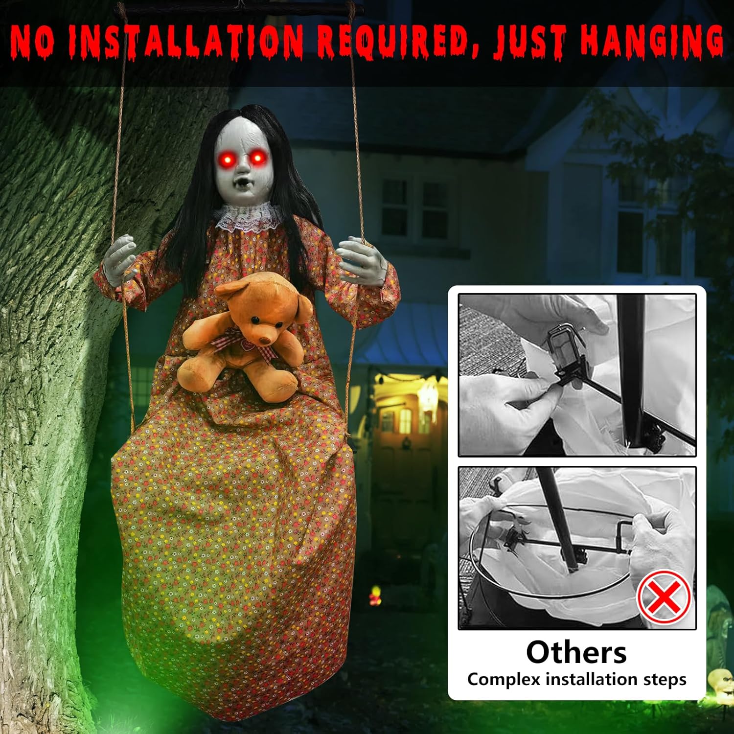 Scary Halloween Hanging Girl Prop with Sound and Light