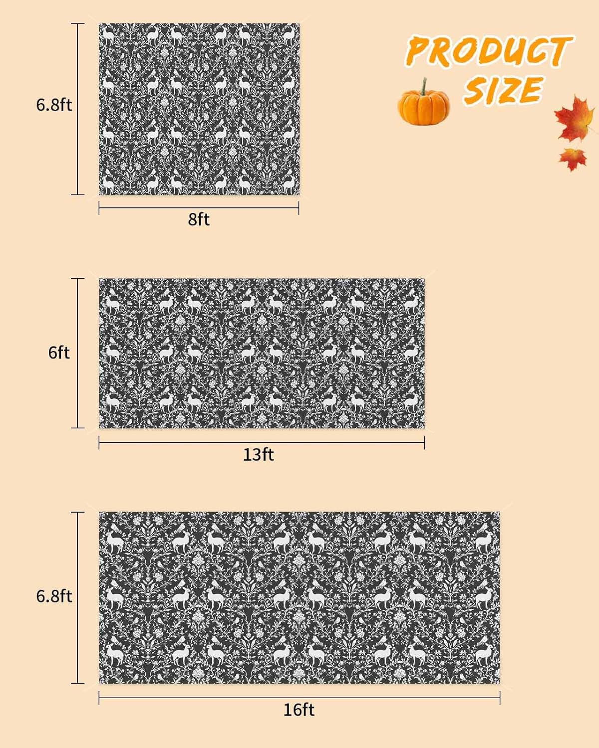 Grey Boho Reindeer Garage Door Cover 6x13ft with Grommets