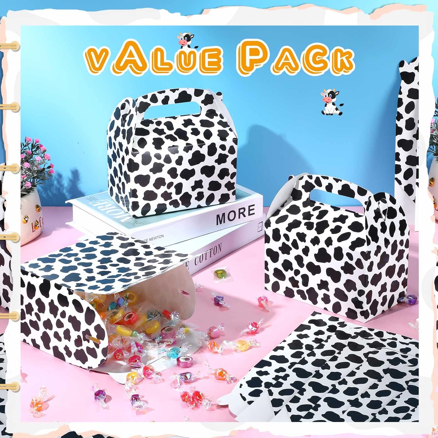 24 Pack Cow Print Gift Boxes for Parties and Celebrations