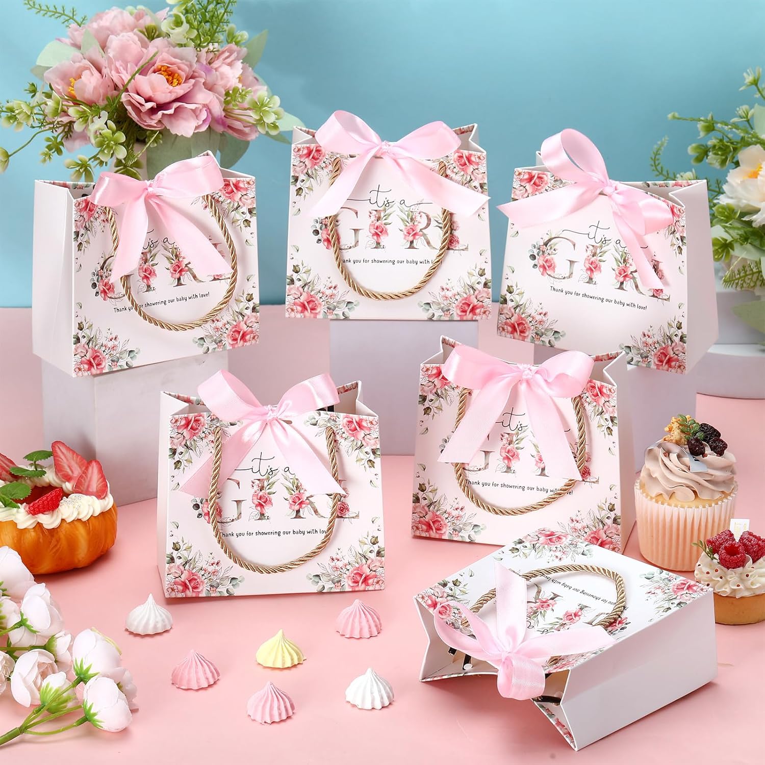 Spakon 25 Sets Girl Gift Bags with Handle and Ribbon